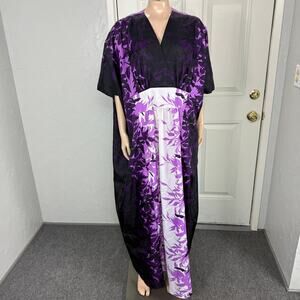 Vintage 70s Royal Creation Caftan Dress Hawaii Maxi Polyester Bright Long TT30